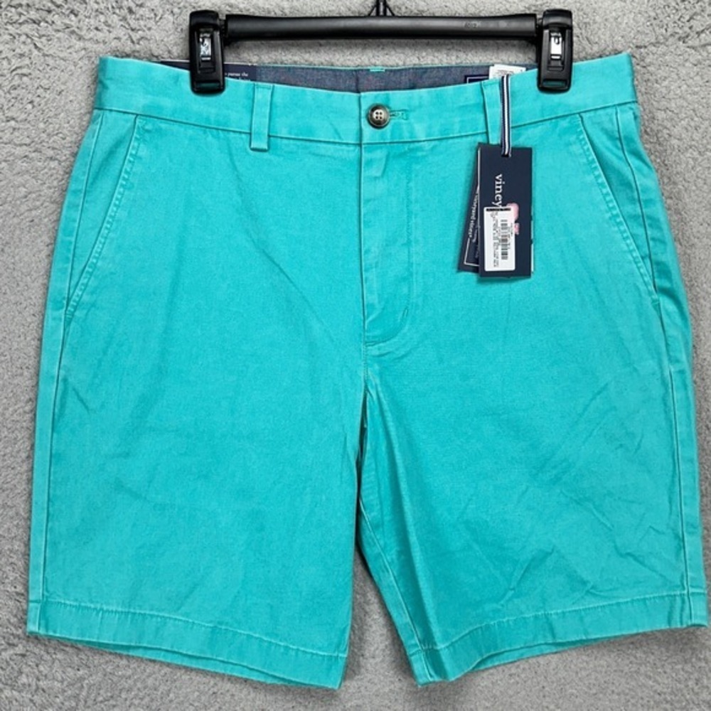 Vineyard Vines Mens Breaker Shorts 32X9 Aqua Green Khakis Flat Front Stretch NEW